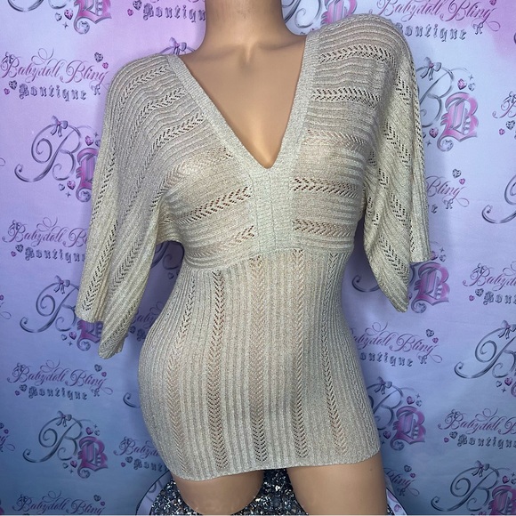 Tops - Sparkly gold top bat wing boho shirt shimmer glitter sparkle sexy cute knitted